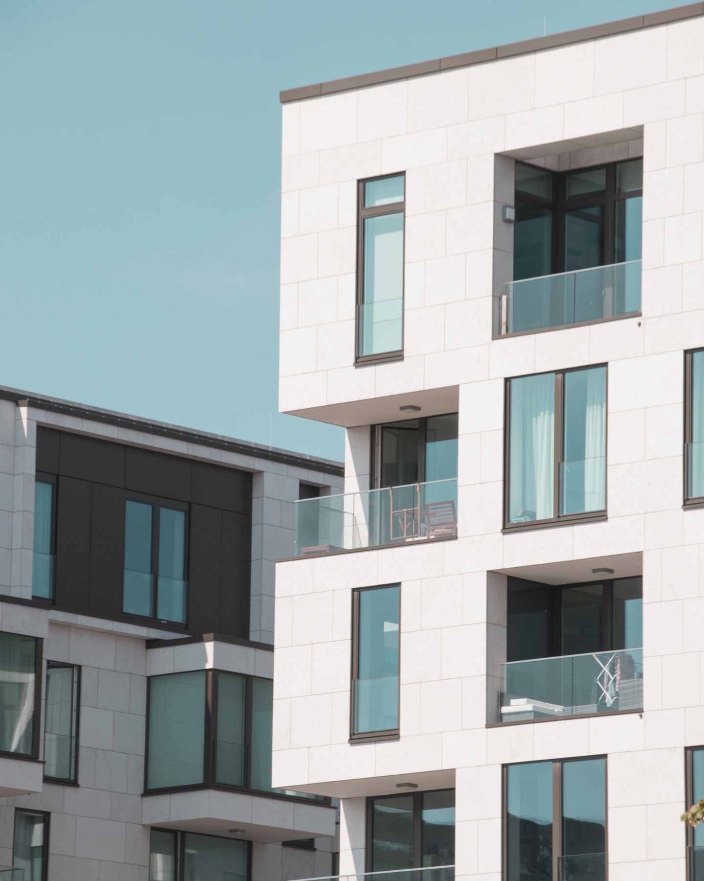 Contemporary building with glass balconies
