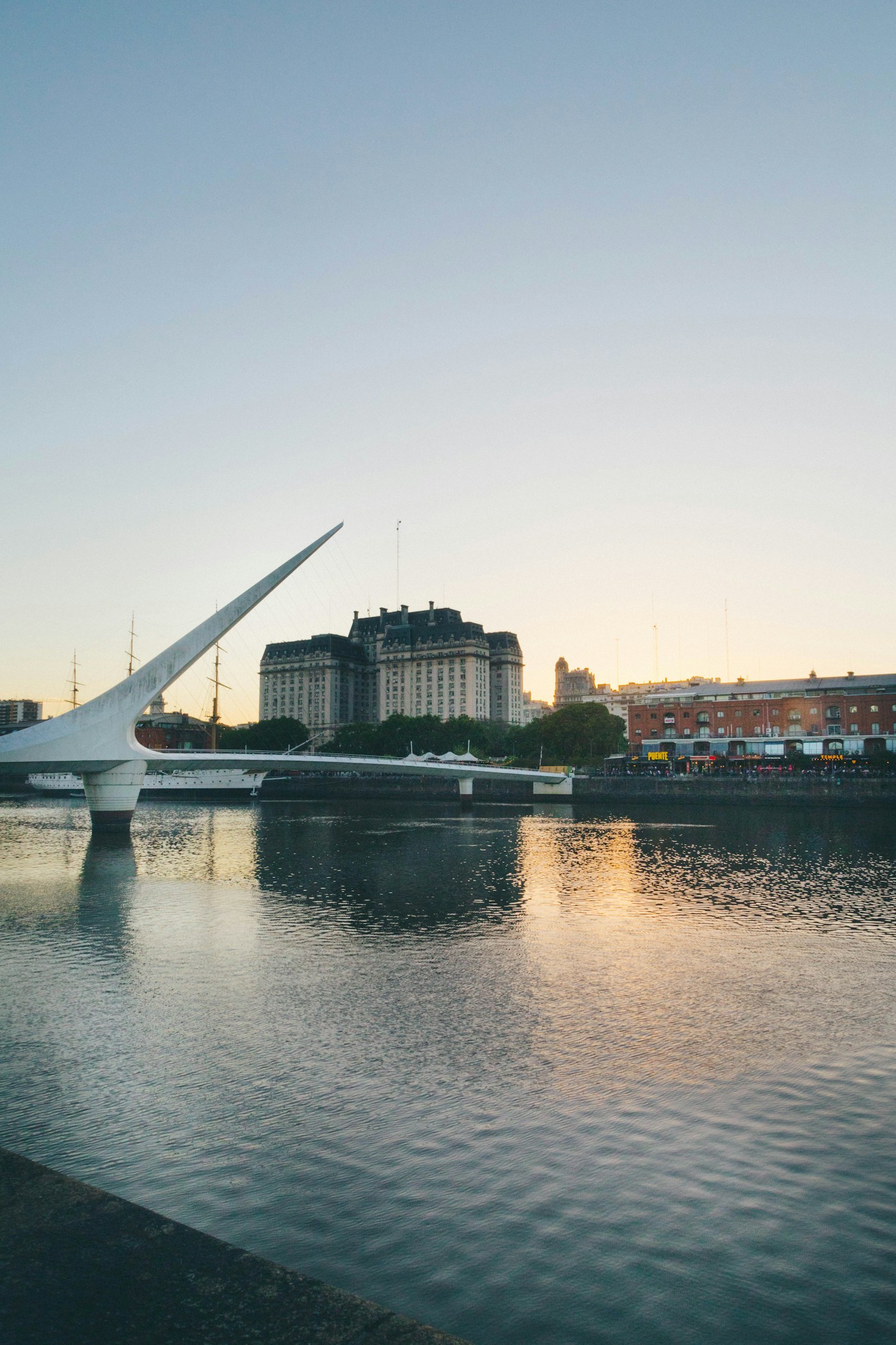 Puente de la Mujer and Puerto Madero towers by day